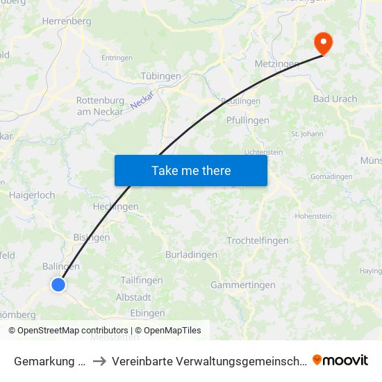 Gemarkung Endingen to Vereinbarte Verwaltungsgemeinschaft Der Stadt Neuffen map