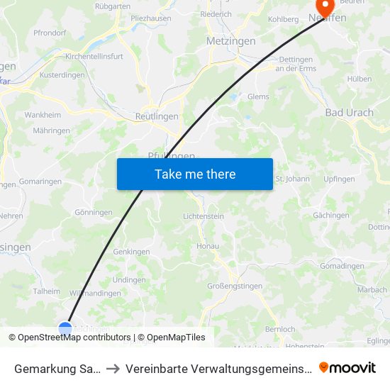 Gemarkung Salmendingen to Vereinbarte Verwaltungsgemeinschaft Der Stadt Neuffen map