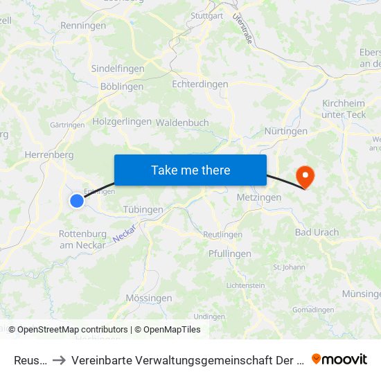 Reusten to Vereinbarte Verwaltungsgemeinschaft Der Stadt Neuffen map