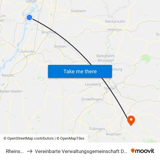 Rheinsheim to Vereinbarte Verwaltungsgemeinschaft Der Stadt Neuffen map