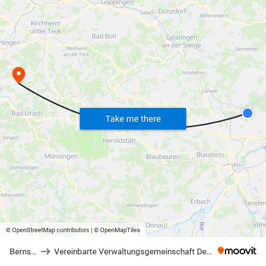 Bernstadt to Vereinbarte Verwaltungsgemeinschaft Der Stadt Neuffen map