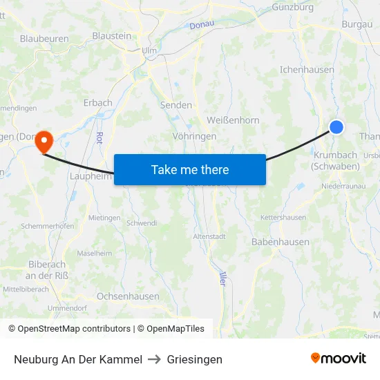 Neuburg An Der Kammel to Griesingen map