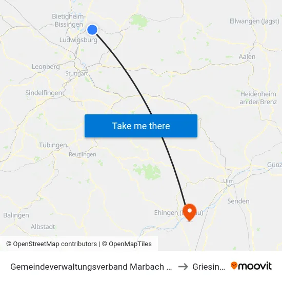 Gemeindeverwaltungsverband Marbach am Neckar to Griesingen map