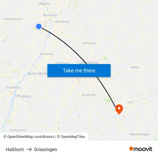Haßloch to Griesingen map