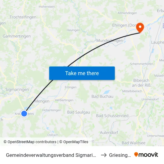 Gemeindeverwaltungsverband Sigmaringen to Griesingen map