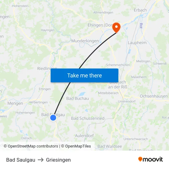 Bad Saulgau to Griesingen map