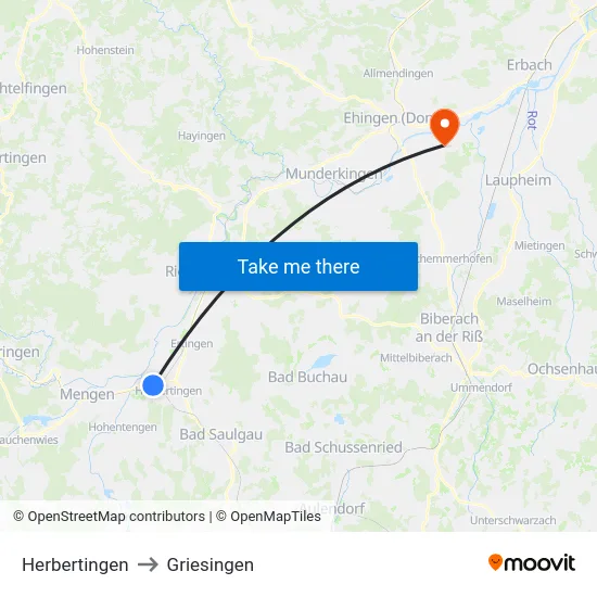 Herbertingen to Griesingen map