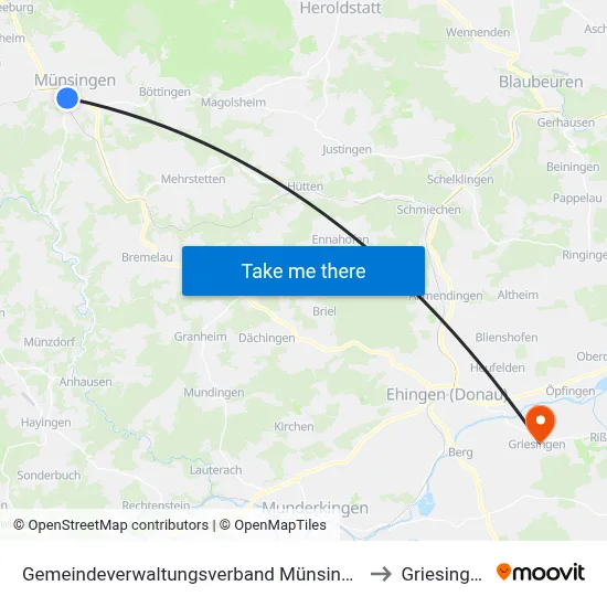 Gemeindeverwaltungsverband Münsingen to Griesingen map