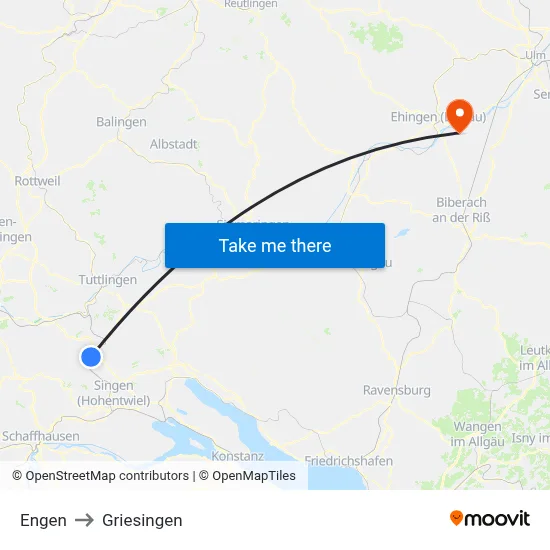 Engen to Griesingen map