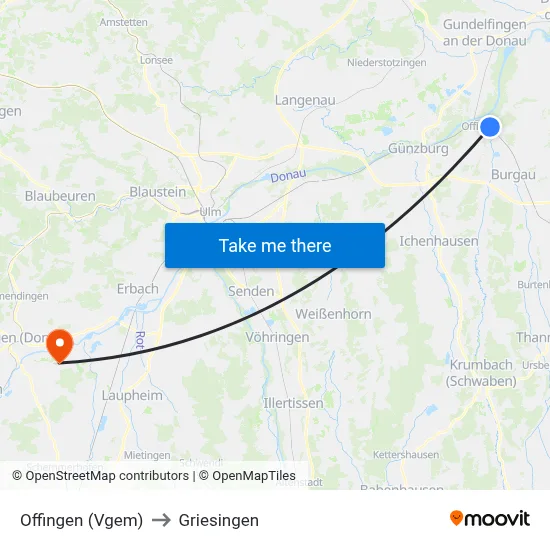 Offingen (Vgem) to Griesingen map