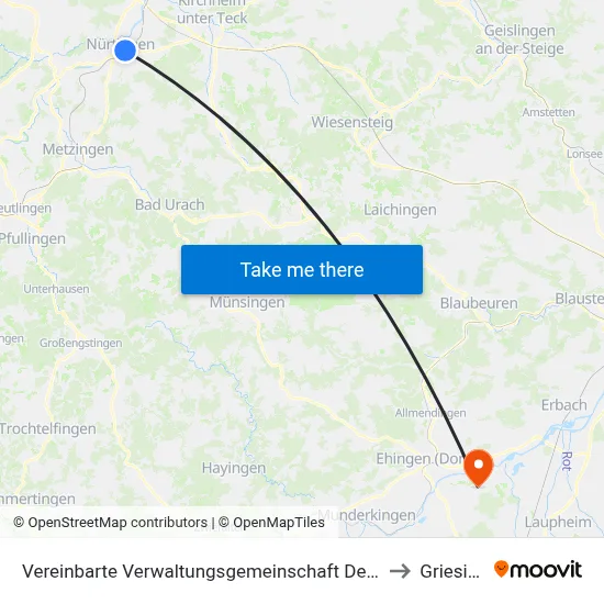 Vereinbarte Verwaltungsgemeinschaft Der Stadt Nürtingen to Griesingen map