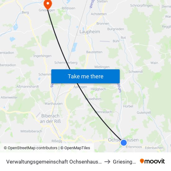 Verwaltungsgemeinschaft Ochsenhausen to Griesingen map