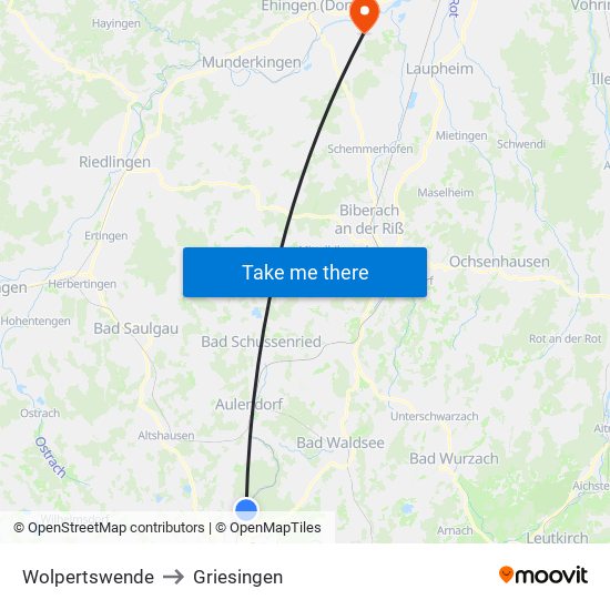 Wolpertswende to Griesingen map