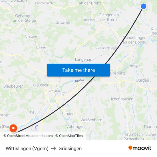 Wittislingen (Vgem) to Griesingen map