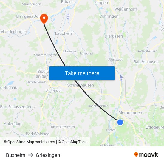 Buxheim to Griesingen map