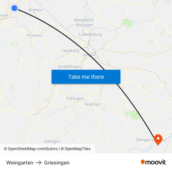 Weingarten to Griesingen map