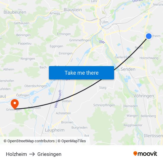 Holzheim to Griesingen map