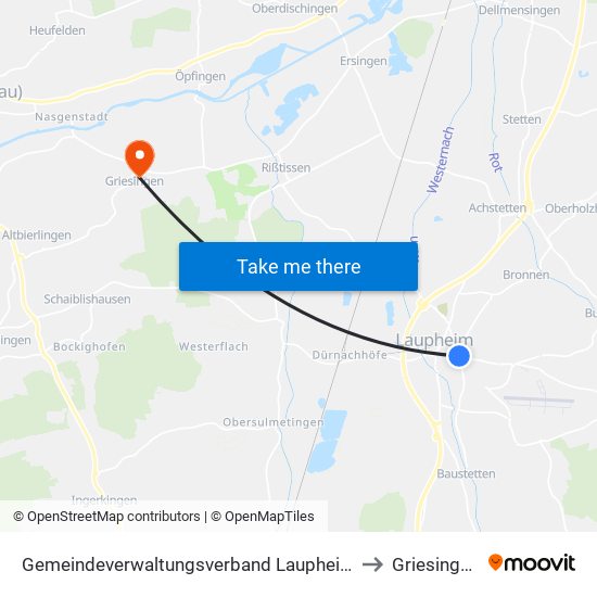 Gemeindeverwaltungsverband Laupheim to Griesingen map