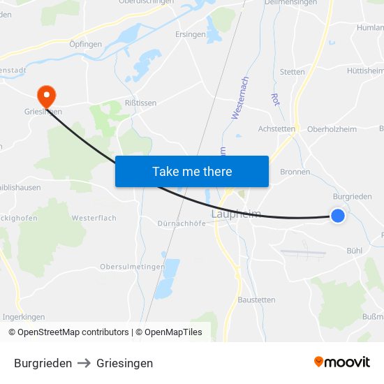 Burgrieden to Griesingen map