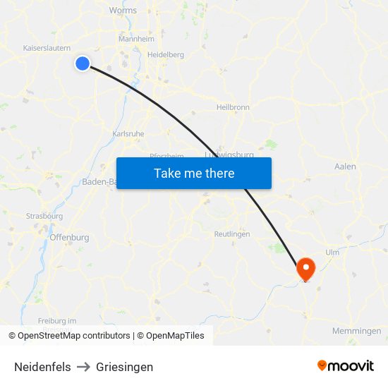 Neidenfels to Griesingen map