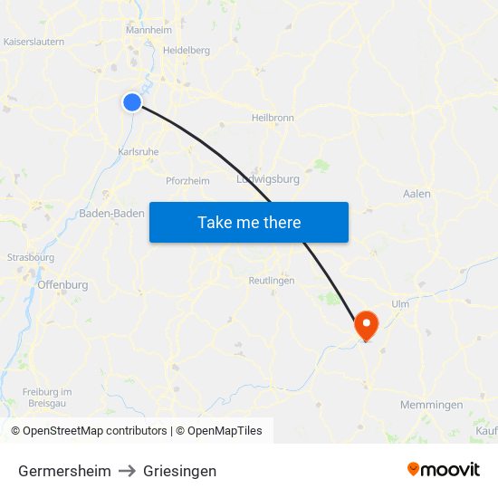 Germersheim to Griesingen map