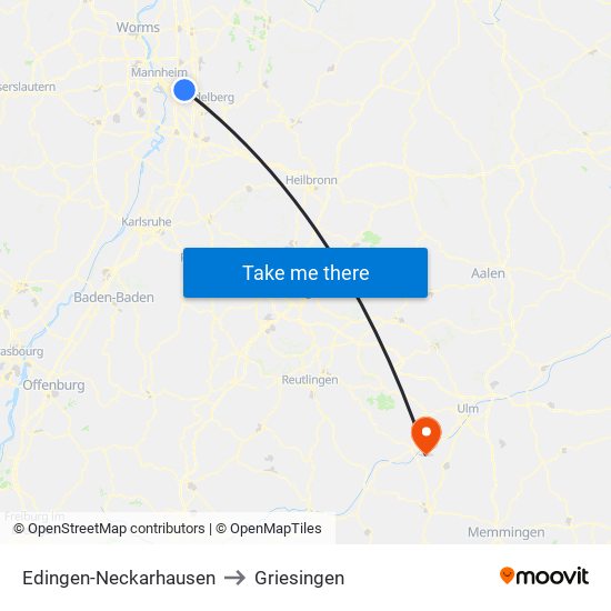 Edingen-Neckarhausen to Griesingen map