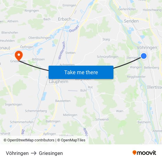 Vöhringen to Griesingen map