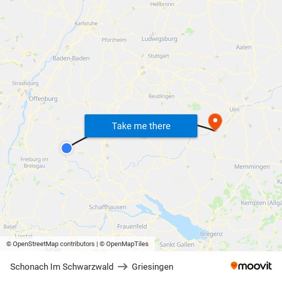 Schonach Im Schwarzwald to Griesingen map