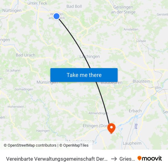 Vereinbarte Verwaltungsgemeinschaft Der Stadt Weilheim An Der Teck to Griesingen map