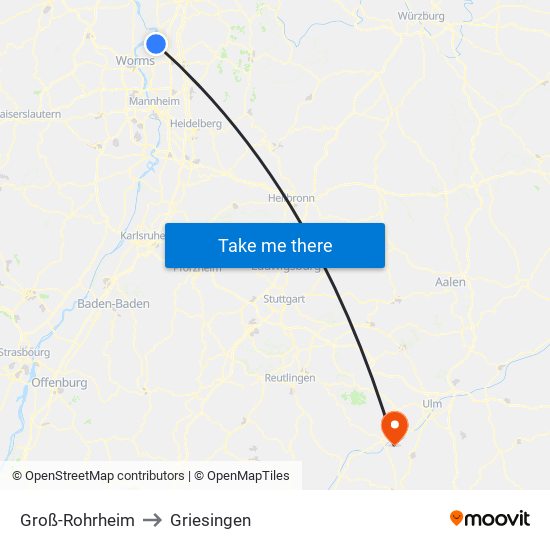 Groß-Rohrheim to Griesingen map