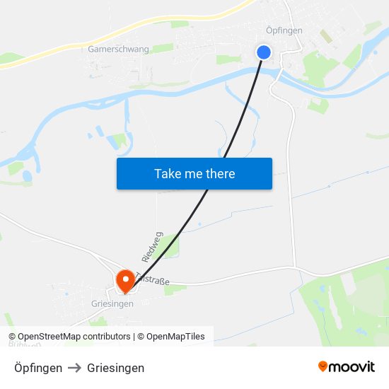 Öpfingen to Griesingen map
