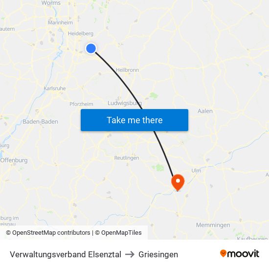 Verwaltungsverband Elsenztal to Griesingen map