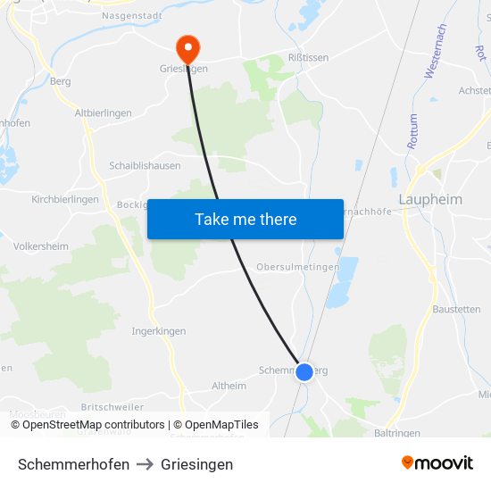 Schemmerhofen to Griesingen map