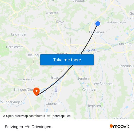 Setzingen to Griesingen map