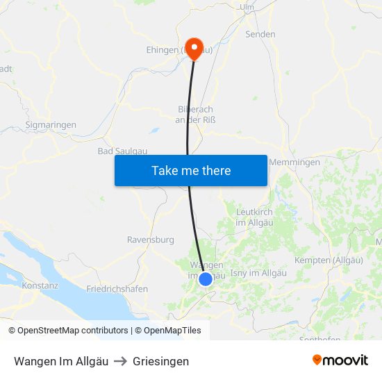 Wangen Im Allgäu to Griesingen map