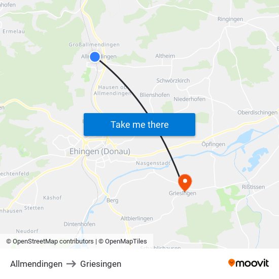 Allmendingen to Griesingen map