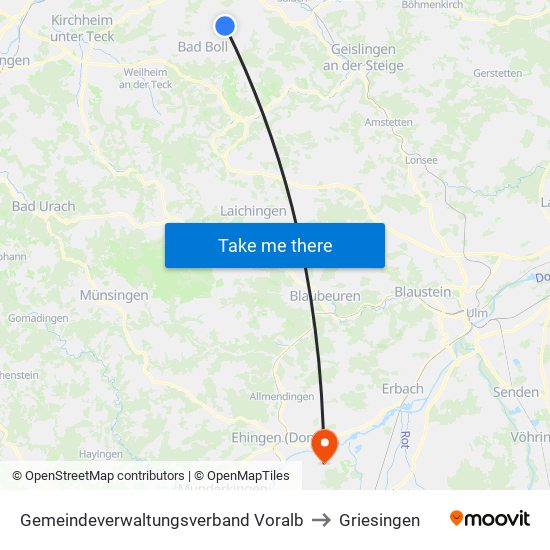 Gemeindeverwaltungsverband Voralb to Griesingen map