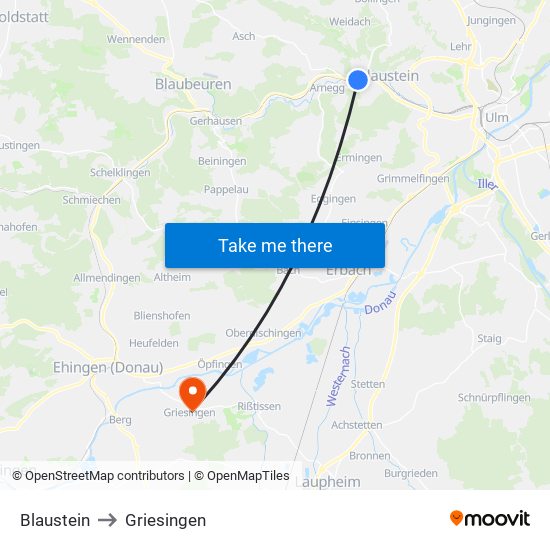 Blaustein to Griesingen map