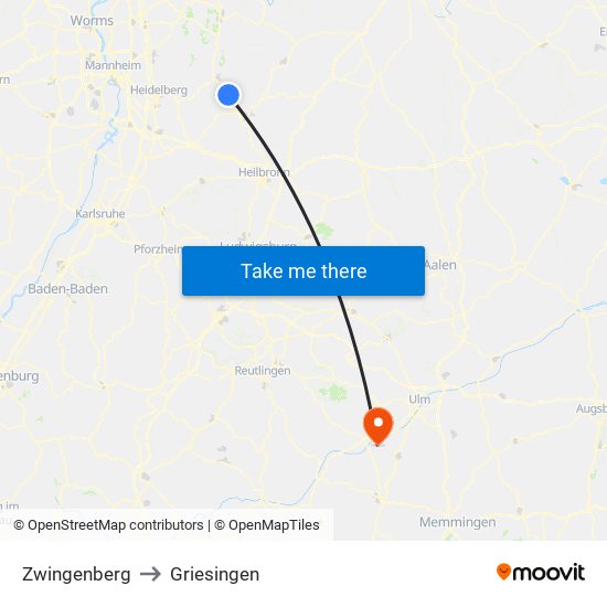 Zwingenberg to Griesingen map