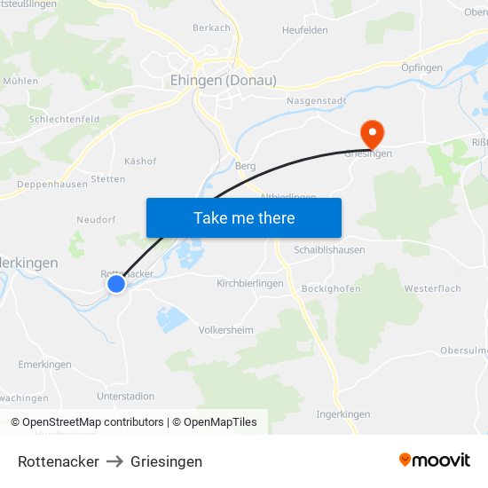 Rottenacker to Griesingen map