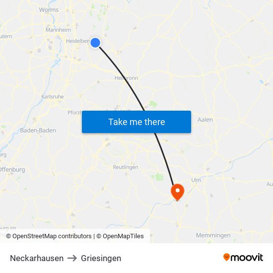 Neckarhausen to Griesingen map