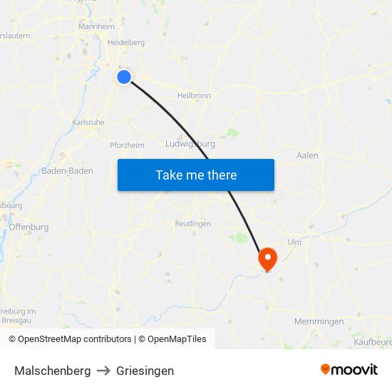 Malschenberg to Griesingen map