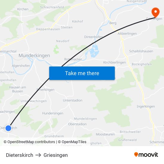 Dieterskirch to Griesingen map