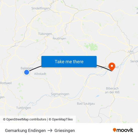 Gemarkung Endingen to Griesingen map