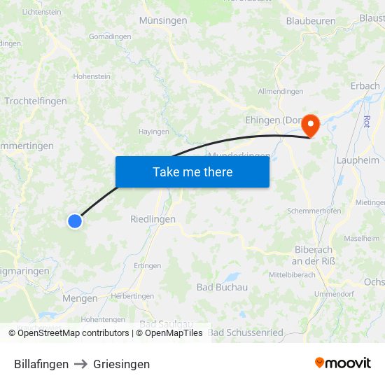 Billafingen to Griesingen map