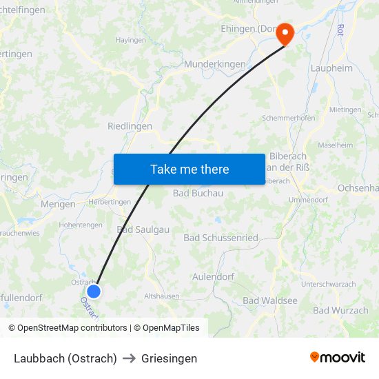 Laubbach (Ostrach) to Griesingen map
