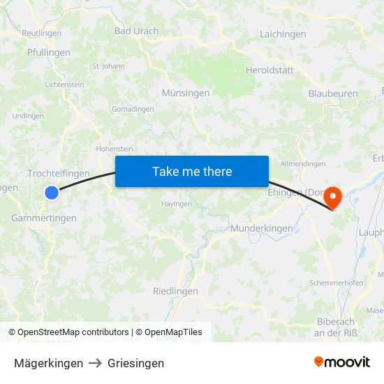 Mägerkingen to Griesingen map