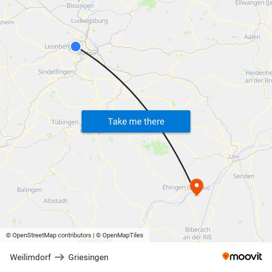 Weilimdorf to Griesingen map