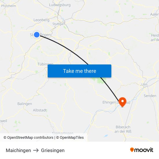 Maichingen to Griesingen map