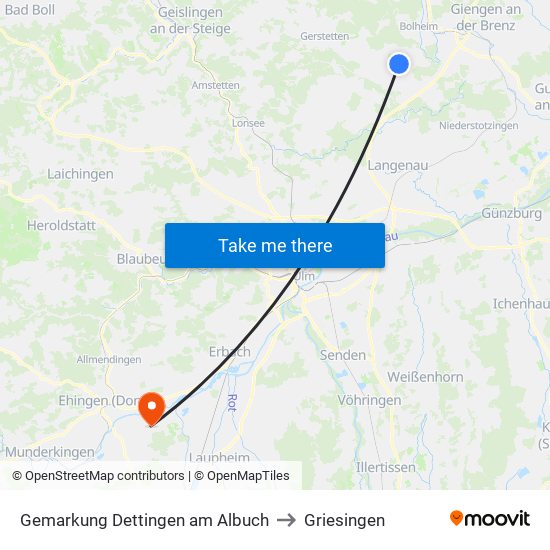 Gemarkung Dettingen am Albuch to Griesingen map